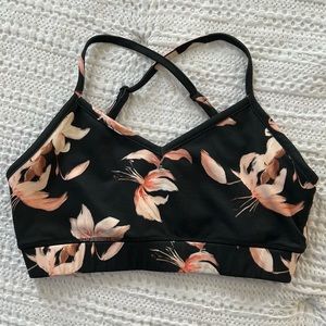 Threads 4 Thought Black Floral YOGA Bra Top MEDIUM EUC